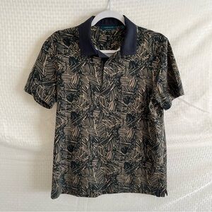 Perry Ellis Pima Cotton Polo Short Sleeve Shirt Navy Blue and Tan Size Small